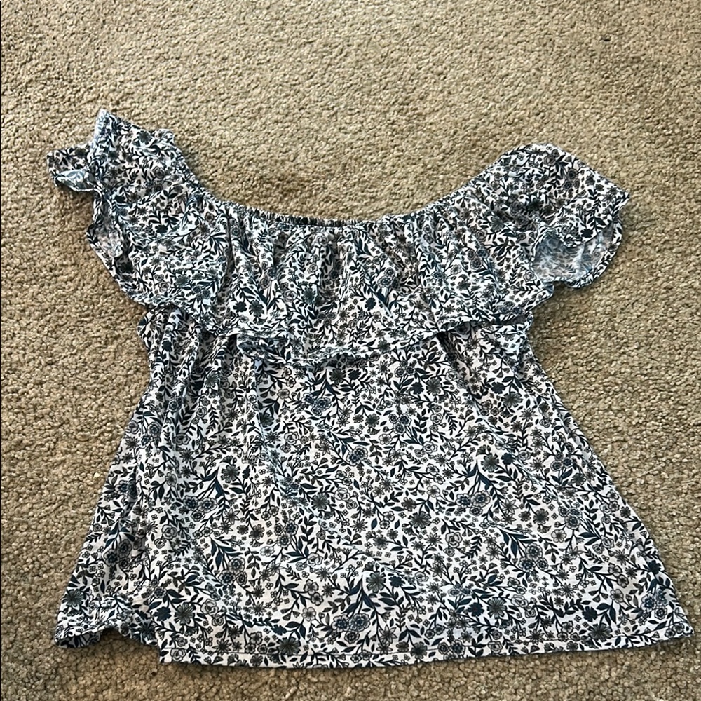 Floral Off-Shoulder Top - Black and White